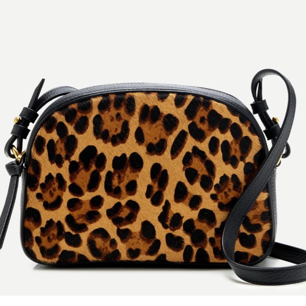 J. Crew Devon hair calf camera bag with detachable strap.